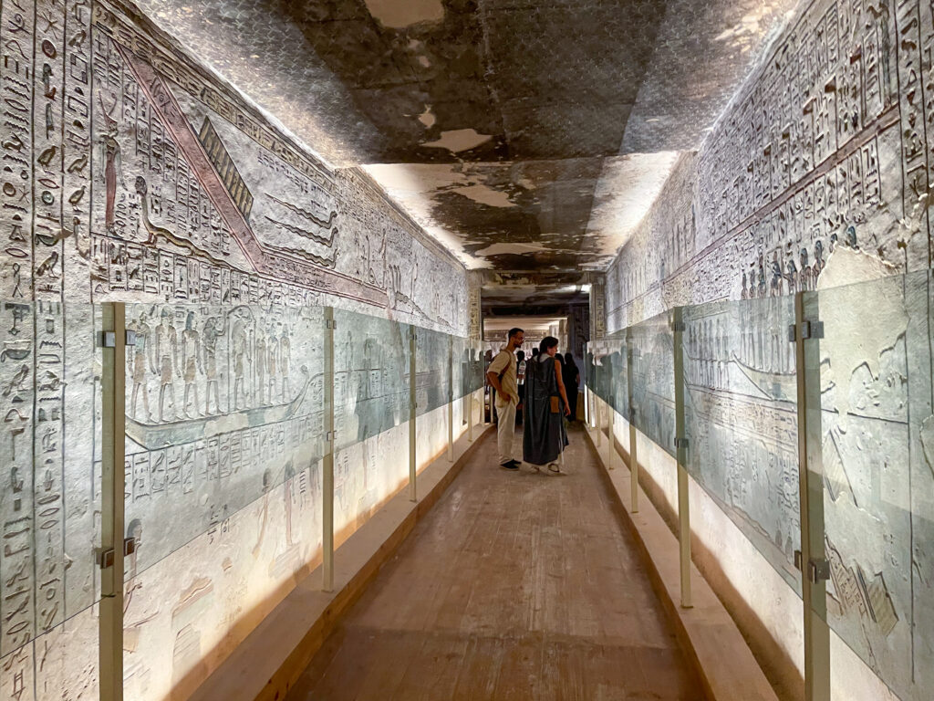 hieroglyphics line the walls of the tomb